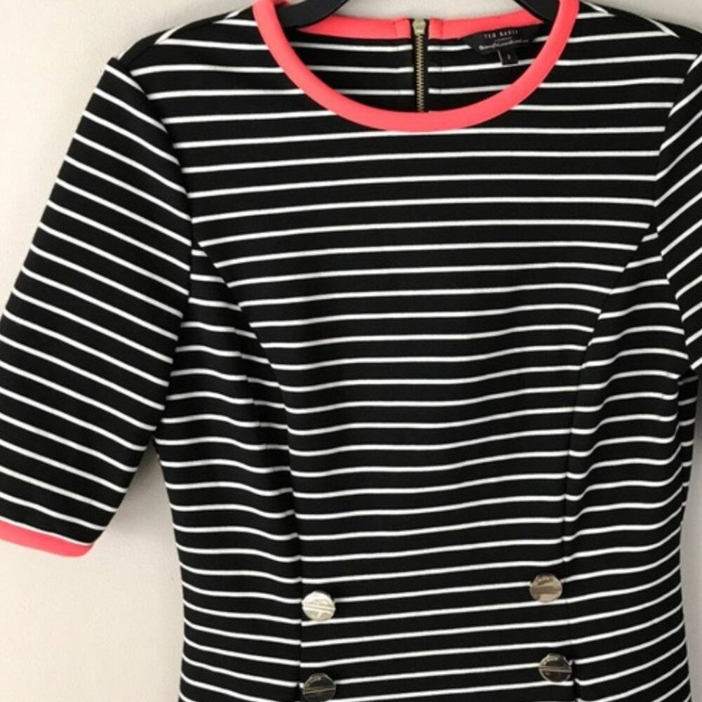 Ted Baker Alexina B&W w Coral Contrast Knit Luxury Brand Dress, Size 4, Like New - Picture 5 of 8